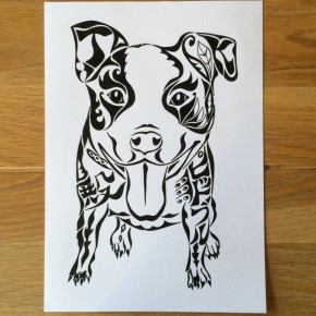 白と黒のワンちゃん！味のあるペットの犬をモチーフに描いたアートな絵のオーダーメイド