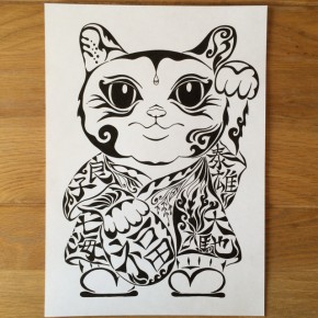 開運！福を呼ぶ招き猫をモチーフにちょっと変わった模様で描くアートな絵のオーダーメイド