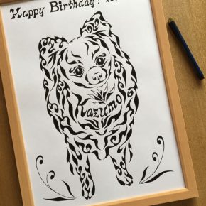 愛犬のポメラニアンの誕生日を祝う！ペットの似顔絵風アート