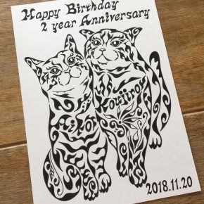 誕生日、２周年アニバーサリー（記念日）に贈る！名前が入った「猫のカップル」のアートなプレゼント